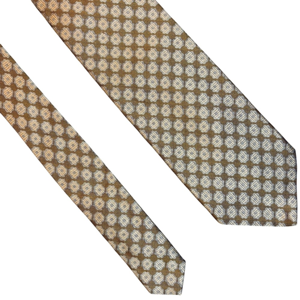 Ermenegildo Zegna Silk Tie Mens Beige Tan Medallion Italy Necktie 56.5x3.75"